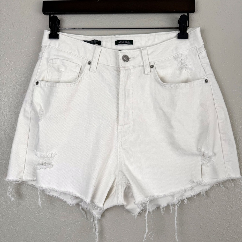 Wild Fable White Distressed Super High-Rise Denim Cut Off Shorts  10